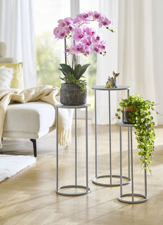 Kleinmöbel - Blumensäule, 3er-Set, mit pulverbeschichtetem Stahlrohrgestell, in Farbe GRAU