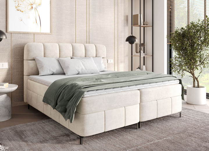 Betten - Boxspringbett mit Bettkasten und Topper Ansicht 2 Betten - Boxspringbett mit Bettkasten und Topper, in Farbe CREME Ansicht 2