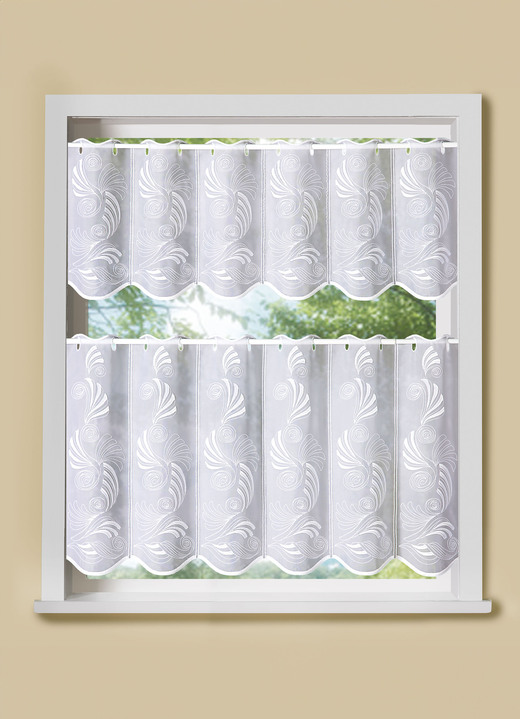 Landhaus & Küche - Raffinierter Kurzstore mit Stangendurchzug, in Größe 822 (35x 95 cm) bis 876 (50x160 cm), in Farbe WEISS Ansicht 1