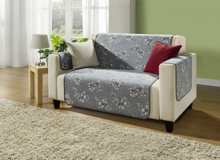 Sessel- & Sofaüberwürfe - Hochwertige Wohnaccessoires mit Bandeinfassung, in Größe 101 (Sesselschoner, 50x150 cm) bis 865 (2 Armlehnenschoner, 50x 70 cm), in Farbe GRAU Ansicht 1
