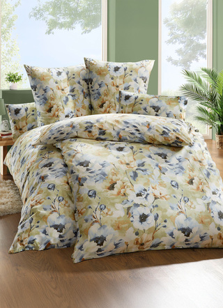 Bettwäschegarnituren - Bettwäsche-Garnitur beidseitig bedruckt, in Größe 111 (40/80 cm + 135/200 cm) bis 115 (80/80 cm + 155/220 cm), in Farbe GRÜN