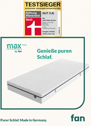 Matratzen & Bettrahmen - TESTSIEGER Mehrzonen-Matratze „max foam by fan“ – Ansicht  Matratzen & Bettrahmen - TESTSIEGER Mehrzonen-Matratze „max foam by fan“, in Größe 130 (80/200 cm) bis 135 (140/200 cm), in Farbe  – Ansicht