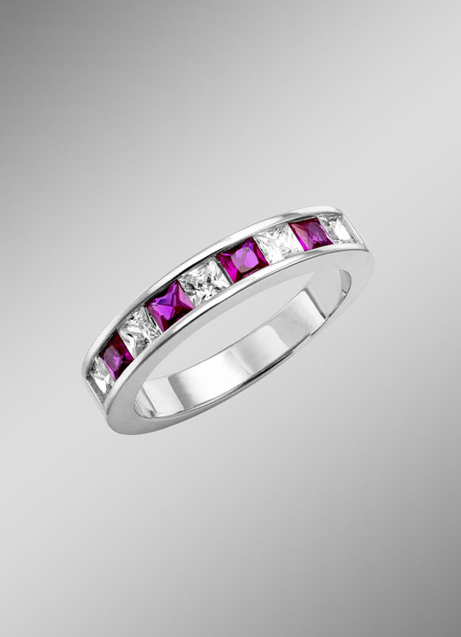 Ringe - Strahlende Eleganz: Damenring mit synth. Zirkonia und Glassteinen, in Größe 160 bis 220, in Farbe RUBINROT, in Ausführung rubinfarben Ansicht 1