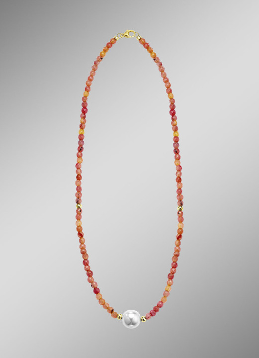 Halsketten & Armbänder - Halskette mit Perlenschimmer und Edelsteinglanz, in Farbe  Ansicht 1