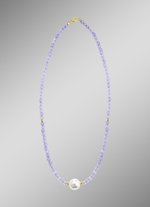 Halsketten & Armbänder - Halskette mit Perlenschimmer und Edelsteinglanz, in Farbe  Ansicht 1