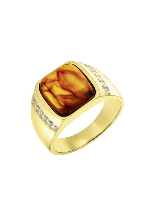 Ringe - Herrenring mit echtem Bernstein Ansicht 2 Ringe - Herrenring mit echtem Bernstein, in Größe 180 bis 240, in Farbe  Ansicht 2