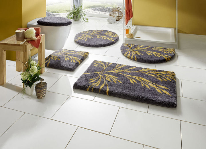 Badgarnituren - Badgarnitur mit rutschhemmender Latexierung Ansicht 2 Badgarnituren - Badgarnitur mit rutschhemmender Latexierung, in Größe 100 (Vorleger halbrund, 50/ 80 cm) bis 112 (WC-Deckelbezug, 47/ 50 cm), in Farbe TAUPE Ansicht 2