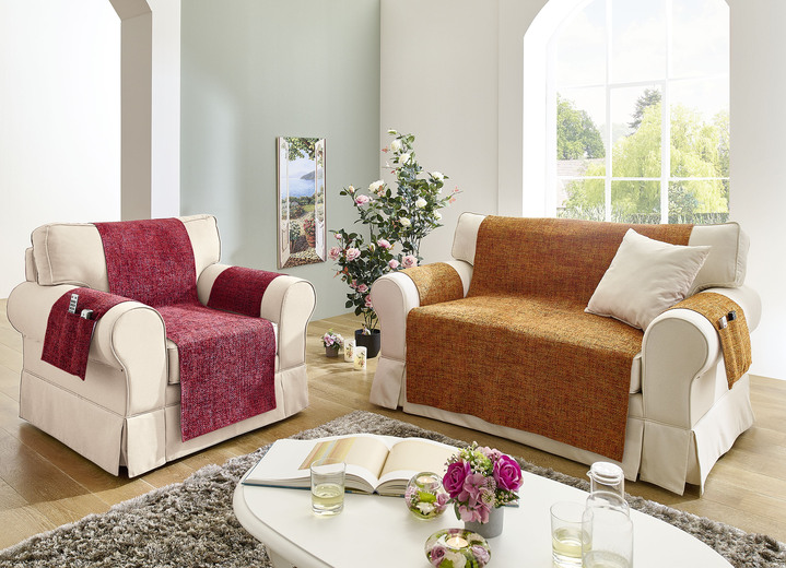 Sessel- & Sofaüberwürfe - Sessel,- Couch,- und Armlehnschoner , in Größe 101 (Sesselschoner, 50x140 cm) bis 865 (Armlehnenschoner, 2er-Set, 38x55 cm), in Farbe TERRA Ansicht 4