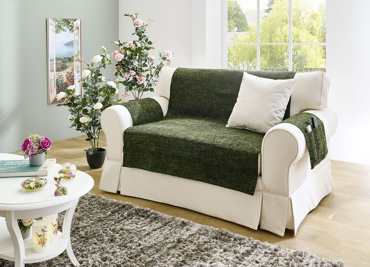 Sessel- & Sofaüberwürfe - Sessel,- Couch,- und Armlehnschoner , in Größe 101 (Sesselschoner, 50x140 cm) bis 865 (Armlehnenschoner, 2er-Set, 38x55 cm), in Farbe TANNE Ansicht 5