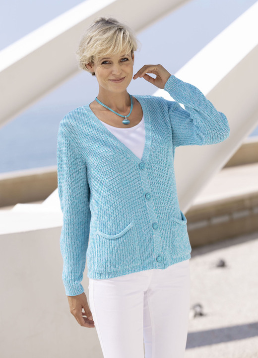 Jacken, Westen & Sets - Strickjacke in Perlfang Jacken, Westen & Sets - Strickjacke in Perlfang , in Größe 036 bis 052, in Farbe AQUA MELIERT