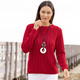 Pullover - Pullover mit Ajourstreifen – Farbe KIRSCHROT – Ansicht 1 Pullover - Pullover mit Ajourstreifen, in Größe 036 bis 052, in Farbe WOLLWEISS – Farbe KIRSCHROT – Ansicht 1