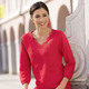 Pullover - Pullover mit dekorativem Ausschnitt – Farbe ROT – Ansicht 2 Pullover - Pullover mit dekorativem Ausschnitt, in Größe 036 bis 052, in Farbe MARINE – Farbe ROT – Ansicht 2
