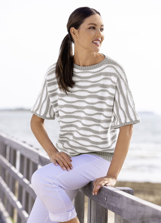 Pullover - Pulli in Garnmix, in Größe L(44/46) bis XS(32/34), in Farbe GRAU-WEISS Ansicht 2