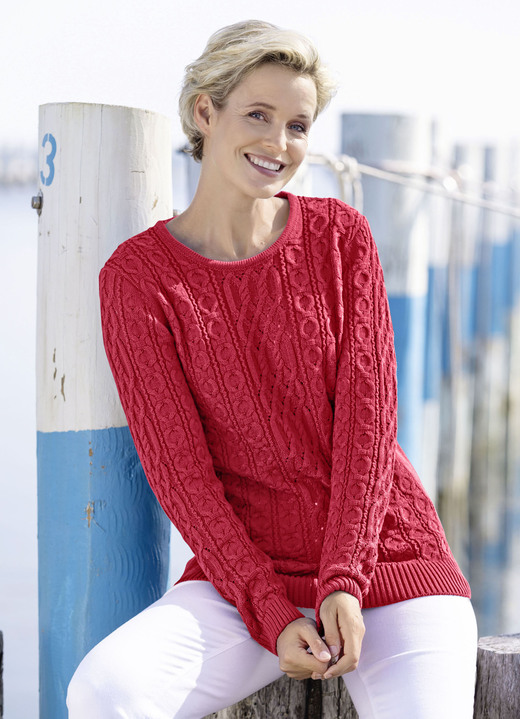 Pullover - Pullover in Strukturmustermix Pullover - Pullover in Strukturmustermix, in Größe 038 bis 054, in Farbe ROT