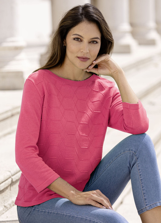 Pullover - Pullover mit grafischer Struktur Pullover - Pullover mit grafischer Struktur, in Größe 036 bis 052, in Farbe KORALLE