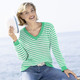Pullover - Pullover in Ringeldessin – Farbe GRÜN-ECRU Pullover - Pullover in Ringeldessin, in Größe 036 bis 052, in Farbe JEANSBLAU-ECRU