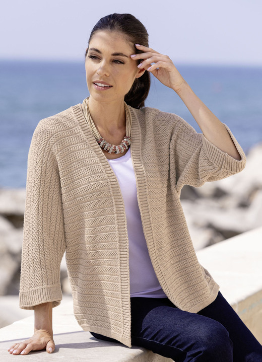 Jacken, Westen & Sets - Strickjacke in Strukturmix Ansicht 2 Jacken, Westen & Sets - Strickjacke in Strukturmix, in Größe L(44/46) bis XXL(52/54), in Farbe BEIGE MELIERT Ansicht 2