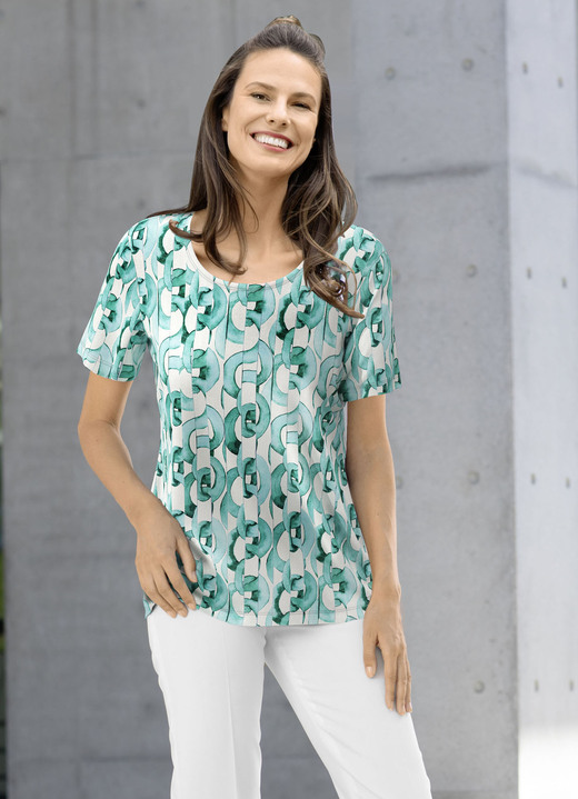 Shirts - Shirt mit farbbrillantem Allover-Druck Shirts - Shirt mit farbbrillantem Allover-Druck, in Größe 036 bis 052, in Farbe ECRU-TÜRKIS