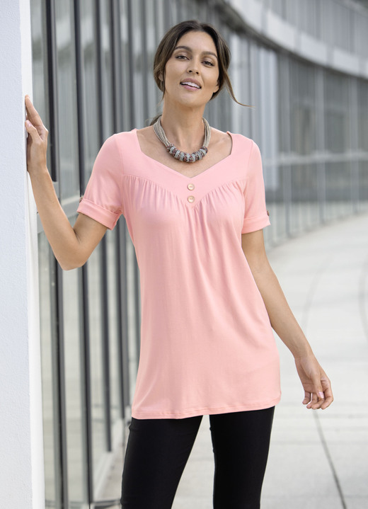 Tuniken - Tunika mit V-Ausschnitt in 2 Farben, in Größe 038 bis 052, in Farbe SCHWARZ Ansicht 4