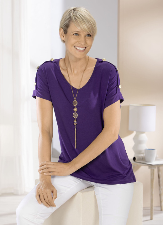 Shirts - Shirt mit abgerundetem V-Ausschnitt in 2 Farben, in Größe 038 bis 054, in Farbe MINT Ansicht 2