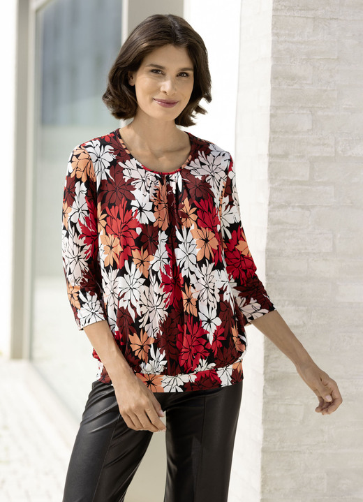 Shirts - Shirt mit schöner Fältelung in 2 Farben Ansicht 2 Shirts - Shirt mit schöner Fältelung in 2 Farben, in Größe 038 bis 054, in Farbe ROT-SCHWARZ-APRICOT Ansicht 2