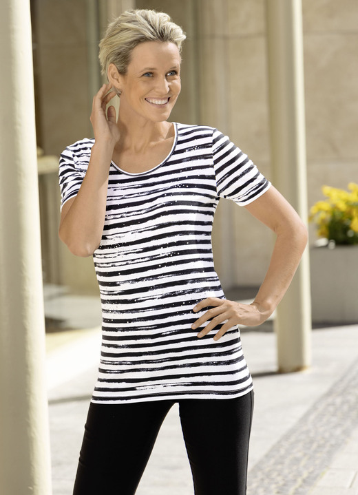 Shirts - Shirt mit Streifen-Dessin in 2 Farben, in Größe 036 bis 052, in Farbe KORALLE-WEISS Ansicht 5