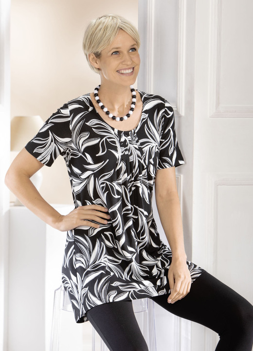 Shirts - Longshirt mit Allover-Druck Shirts - Longshirt mit Allover-Druck , in Größe 038 bis 056, in Farbe SCHWARZ-WEISS