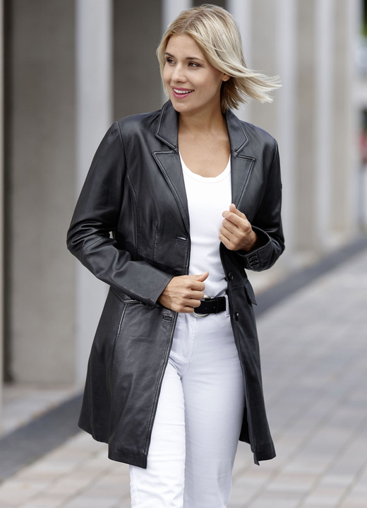 Mode - Lederkurzmantel mit Reverskragen, in Größe 036 bis 052, in Farbe ANTIK BEIGE Ansicht 4