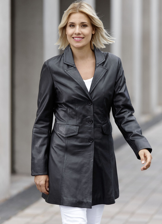 Mode - Lederkurzmantel mit Reverskragen, in Größe 036 bis 052, in Farbe ANTIK BEIGE Ansicht 3