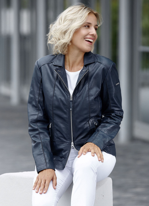 Ledermode - Lederkurzjacke von „Cabrini“, in Größe 036 bis 050, in Farbe DUNKELBLAU Ansicht 3