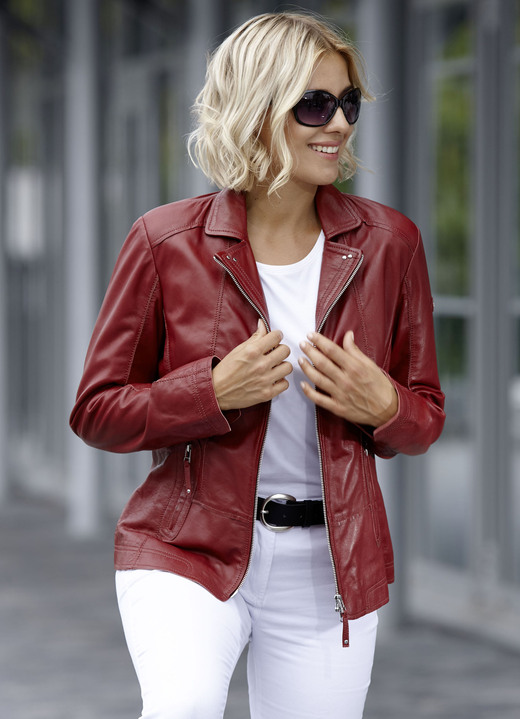 Ledermode - Lederkurzjacke von „Cabrini“, in Größe 036 bis 050, in Farbe DUNKELROT Ansicht 1