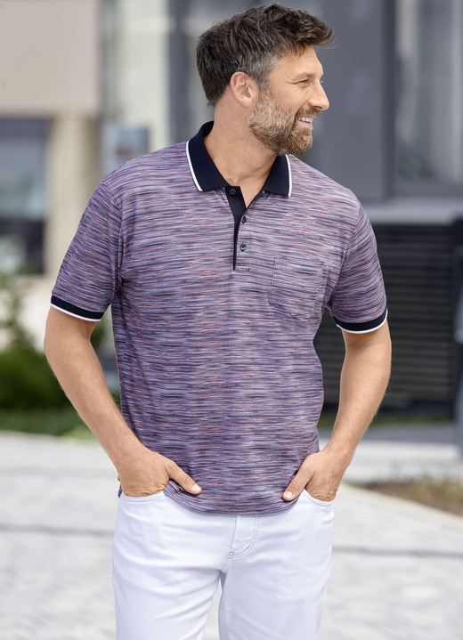 Hemden, Pullover & Shirts - Poloshirt mit Brusttasche, in Größe 3XL (64/66) bis XXL (60/62), in Farbe TÜRKIS-GELB MELIERT Ansicht 2