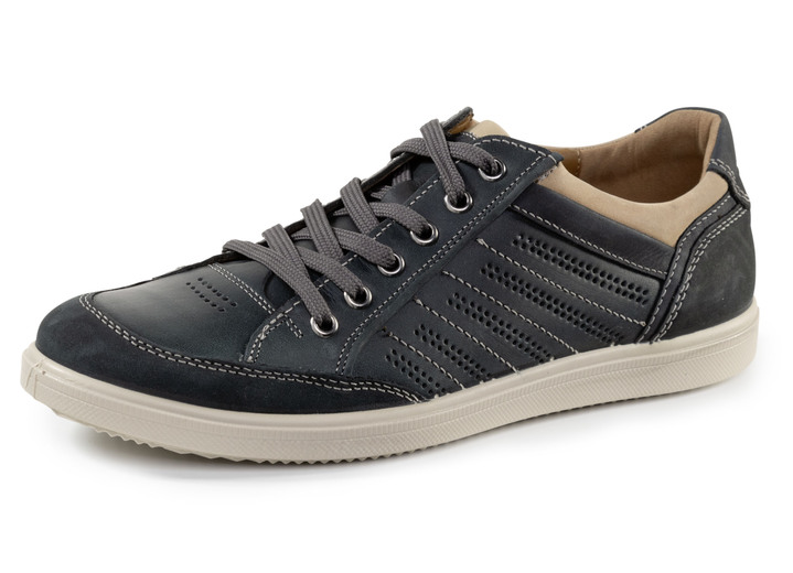 Slipper & Schnürschuhe - GINO Galante Sneaker mit Kontrast-Besätzen und Zierlochung, in Größe 040 bis 047, in Farbe BLAU Ansicht 1