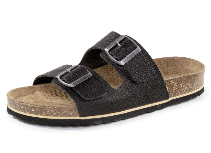 Sandalen & Pantoletten - GINO GALANTE, klassische Herren-Pantoletten, Weite H, aus Leder, in Größe 040 bis 048, in Farbe SCHWARZ Ansicht 1