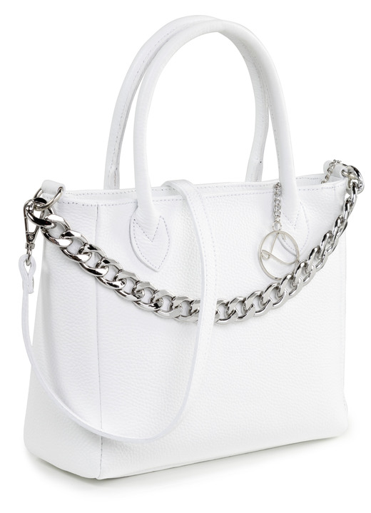 Taschen - Laurina Tasche aus genarbtem Kalb-Nappaleder mit Zierkette, in Farbe WEISS Ansicht 1