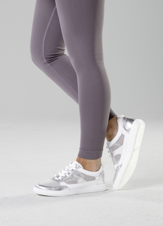 Komfortschuhe - ELENA EDEN Sneaker aus Nappaleder und luftigem Textil in Netzoptik, in Größe 3 1/2 bis 8, in Farbe WEISS-SILBER Ansicht 4