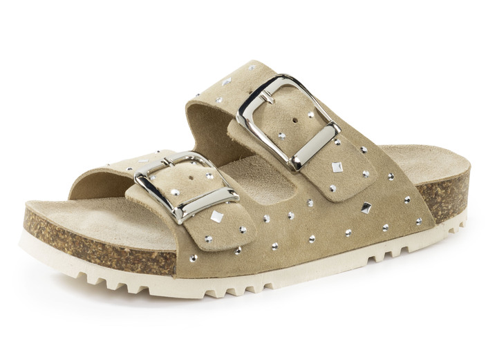 Sandaletten & Pantoletten - ELENA EDEN Pantolette mit angesagtem Nietenbesatz, in Größe 036 bis 042, in Farbe MOOSGRÜN Ansicht 7