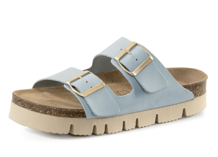 Komfortschuhe - ELENA EDEN, bequeme Damen-Pantoletten, Weite H, mit Klettspange, in Größe 036 bis 042, in Farbe HELLBLAU Ansicht 1