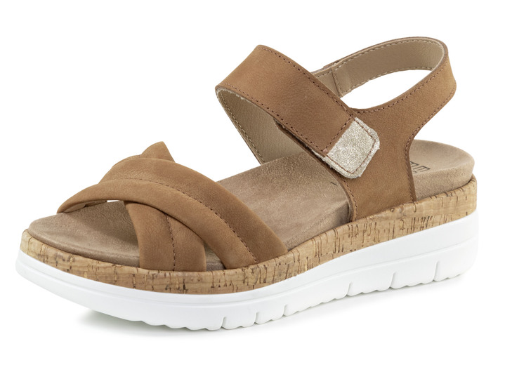 Komfortschuhe - ELENA EDEN Sandale aus Nubuk- oder Veloursleder, in Größe 035 bis 041, in Farbe COGNAC Ansicht 1