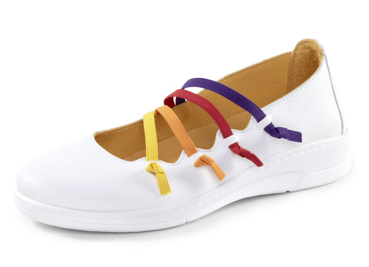 Komfortschuhe - Andrea Conti Slipper mit bunten, dekorativ eingesetzten Gummizügen, in Größe 036 bis 042, in Farbe WEISS Ansicht 1