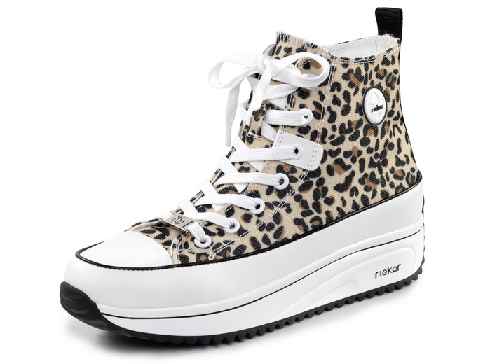 Stiefel & Stiefeletten - Rieker Schnür-Bootie in Leo-Print oder Denim-Style, in Größe 036 bis 042, in Farbe BLEU-WEISS Ansicht 4