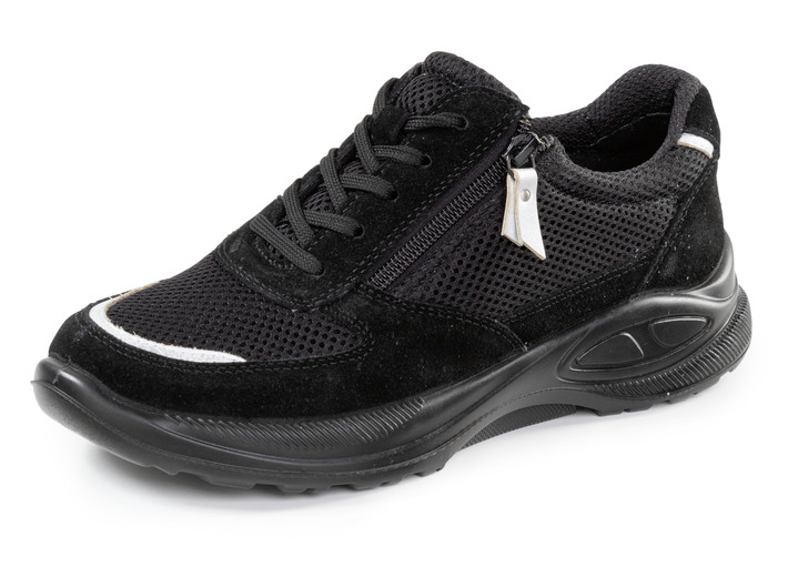 Komfortschuhe - Schnürschuh aus Meshmaterial und Veloursleder, in Größe 036 bis 042, in Farbe SCHWARZ Ansicht 1