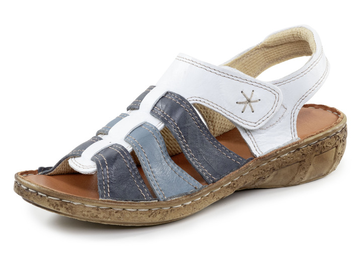 Komfortschuhe - ELENA EDEN Sandale aus Nappaleder mit dezenter Knitter-Struktur, in Größe 036 bis 042, in Farbe WEISS-BLAU Ansicht 1