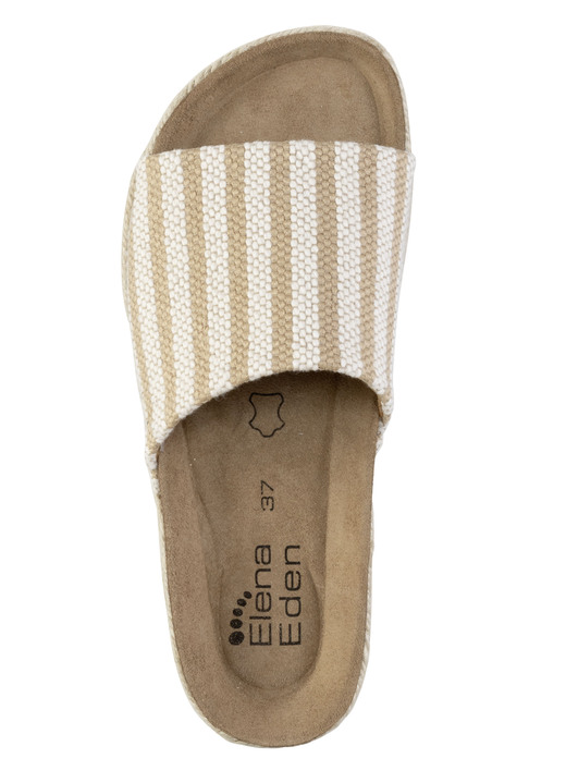 Komfortschuhe - ELENA EDEN Pantolette aus grob gewebtem Textilmaterial, in Größe 036 bis 042, in Farbe BEIGE-WEISS Ansicht 2
