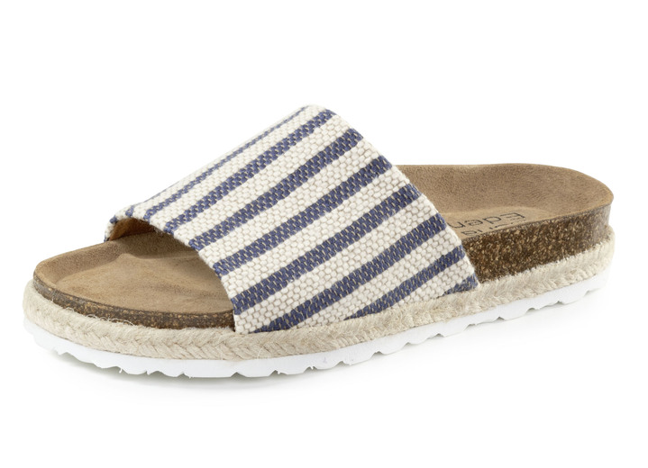 Komfortschuhe - ELENA EDEN Pantolette aus grob gewebtem Textilmaterial, in Größe 036 bis 042, in Farbe JEANS-WEISS Ansicht 1