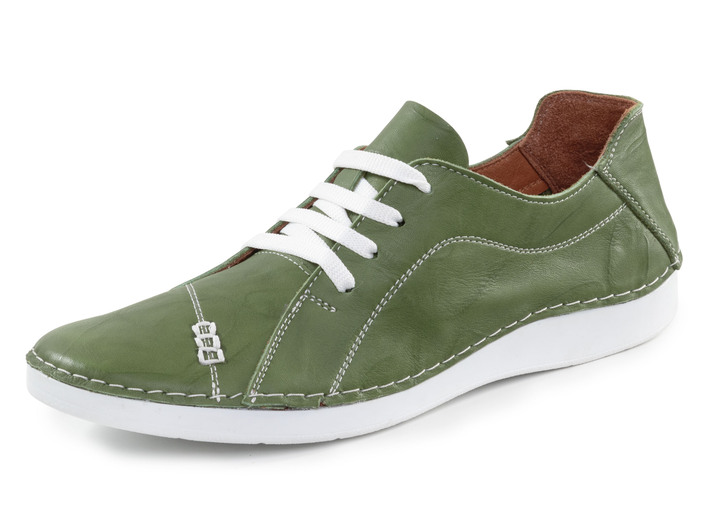 Slipper & Schnürschuhe - ELENA EDEN Schnürschuh mit Knitter-Struktur und Zier-Nähten, in Größe 036 bis 041, in Farbe GRÜN Ansicht 1