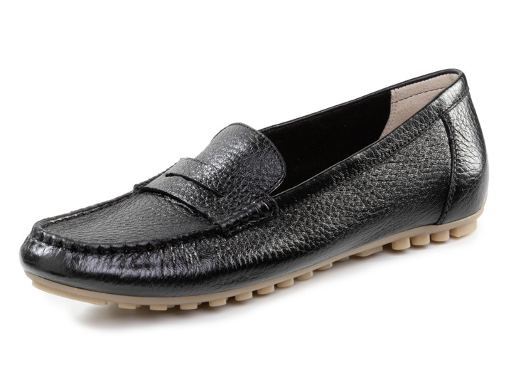 Komfortschuhe - ELENA EDEN Mokassin-Slipper aus weichem, genarbtem Hirsch-Nappaleder, in Größe 036 bis 042, in Farbe SCHWARZ Ansicht 1