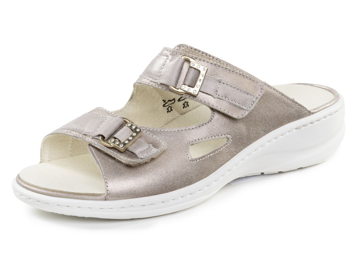 Komfortschuhe - Waldläufer Pantolette mit Metallschmuck mit Glitzersteinchen, in Größe 3 1/2 bis 8, in Farbe SCHWARZ Ansicht 4