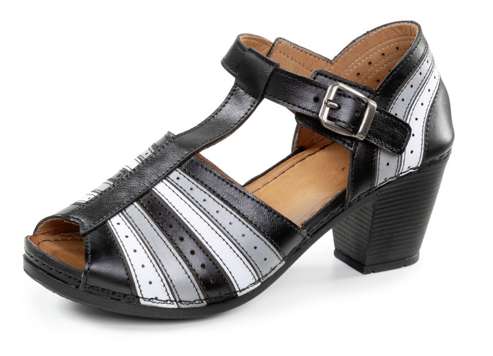 Komfortschuhe - Gemini, modische Damen-Sandaletten, Weite G, mit Gummizug, in Größe 036 bis 042, in Farbe SCHWARZ-GRAU Ansicht 1