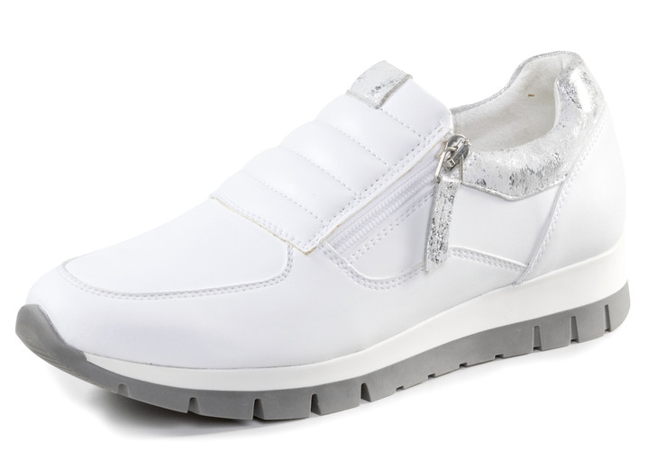 Komfortschuhe - ELENA EDEN Sneaker aus Nappaleder und silbergrau geprägtem Veloursleder, in Größe 036 bis 042, in Farbe WEISS Ansicht 1